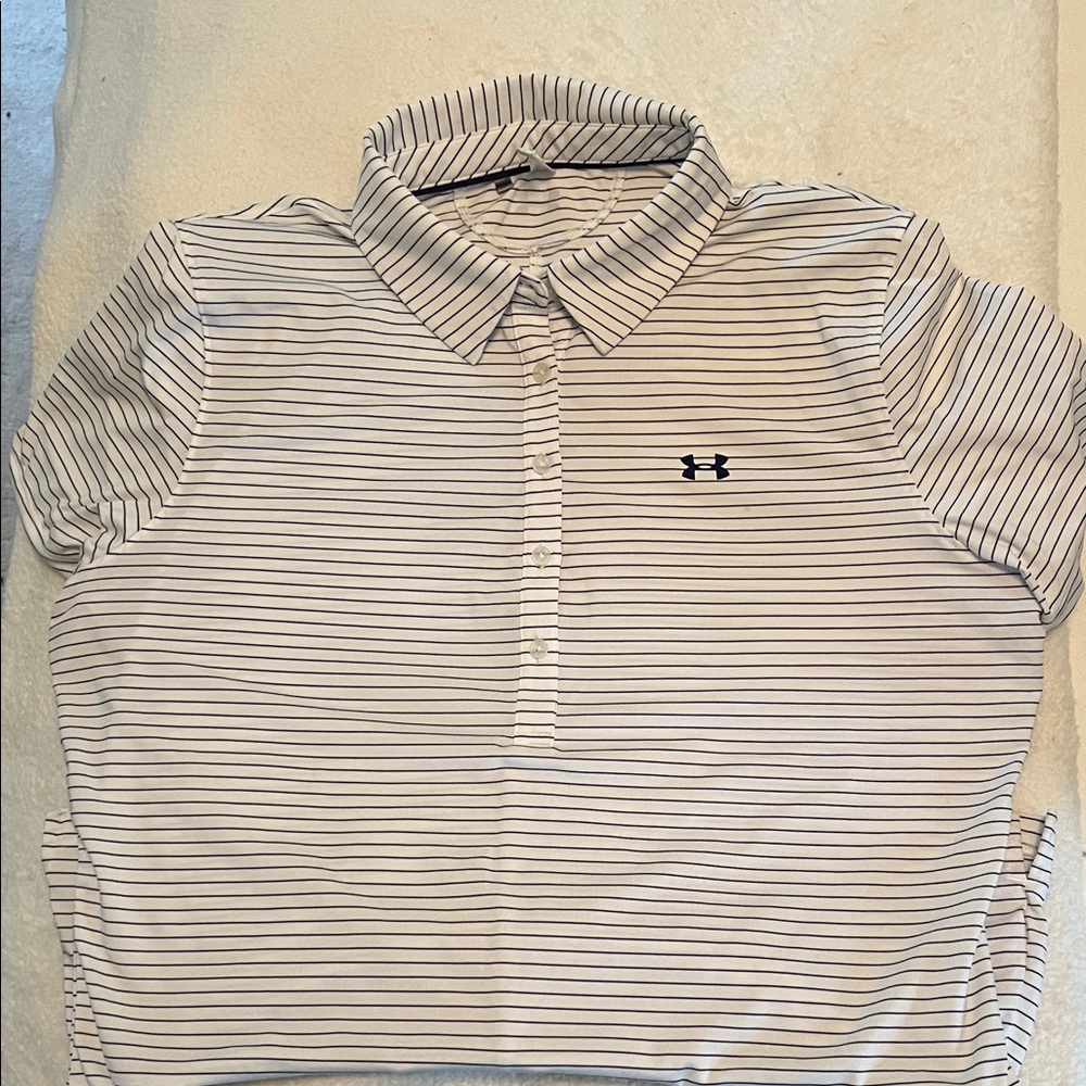 Under Armour Striped Short Sleeve Polo - Black and White